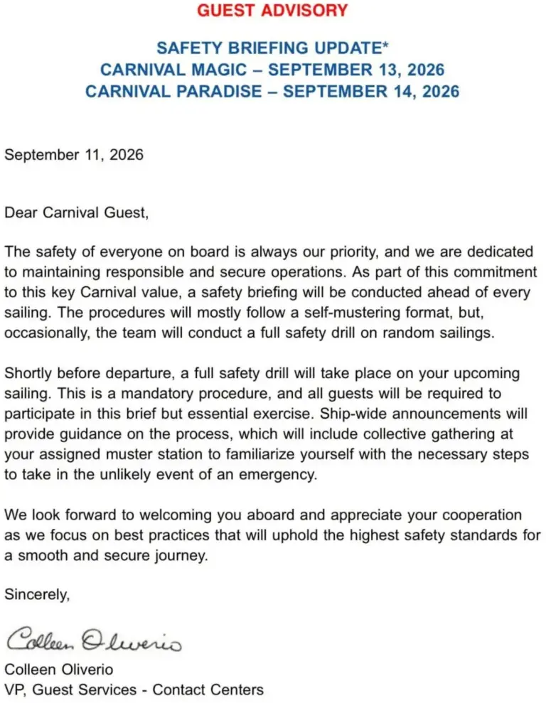 Carnival Cruise Line Reverts to Mandatory In-Person Safety Drills on Select Sailings: What Passengers Need to Know